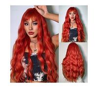 Wigs Red Wigs with Bangs Cosplay 24" Long Middle Part Wig with Bang for Women Red Heat Resistant Synthetic Fiber Soft Deep Wave Wig for Daily Use Party Wig