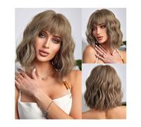 Wigs Replacement Wig For Women Daily Party 14 Inch Short Synthetic Bob Curly Wave Ombre Copper Blonde Color Hair Wigs With Bangs Women Wig(DE122-3)