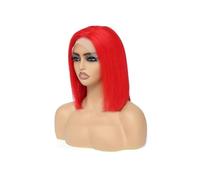 Wigs Rose Pink Short Colored Bob Human Hair Wigs 13X4 Transparent Lace Pre Plucked Wig Women Wig(Red,12inches)