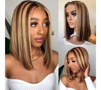 Wigs Short 13x4 Ombre Bob Wig Human Hair Straight 4/27 Honey Blonde Lace Front Wigs Women Wig(12inches)