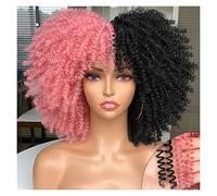 Wigs Short Afro Kinky Curly Wig with Bangs for Black Women Cosplay Lolita Hair Ombre Mixed Brown Synthetic African Wigs Women Wig(Color:F1B-2312)