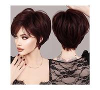 Wigs Short Bob Wig Wine Red Wig for Women Daily Party Natural Synthetic Hair Wigs with Fluffy Bangs Heat Resistant Fiber Wig