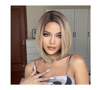 Wigs Short Brown Bob Wigs for Women Straight Synthetic Hair with Dark Roots Middle Part Daily Cosplay High Temperature Wig Wig