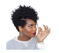 Wigs Short Curly Afro Human Hair Wigs for Black Women 8" Fluffy Pixie Cut Wigs Natural Side Bangs Cut Brazilian Remy Hair Full Machine Short Pixie Wigs Women Wig (Color : #1B, Size : 8inches)