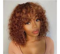 Wigs Short Curly Bob Wig With Fringes, 10-16" Curly Human Hair Wigs For Black Women, Brazilian Remy Hair, Full Machine Curled Wigs Natural Hair