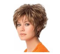 Wigs Short Dark Brown Mixed Blonde Highlight Pixie Cut Wigs With Bangs Synthetic Layered Wigs Costume Party