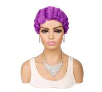 Wigs Short Finger Wavy Curly Wigs Retro African for Black Women Synthetic Wig Cut Wig Party Wigs for Men Concert(Onecolor Pueple)