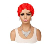 Wigs Short Finger Wavy Curly Wigs Retro African for Black Women Synthetic Wig Cut Wig Party Wigs for Men Halloween(Onecolor Red)
