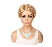 Wigs Short Finger Wavy Curly Wigs Retro African For Black Women Synthetic Wig Pixie Cut Wig Halloween(A)