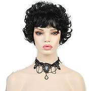 Wigs Short Kinky Curly Human Hair Wigs for Black Women Short Wigs Natural Color Heat Resistant Synthetic Suitable for Daily Parties Black,13in (Black 13in)