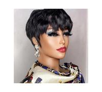 Wigs Short Layered Pixie Human Hair Wigs for Black Women Human Hair wigs With Bangs Women Wig(Natural Black)