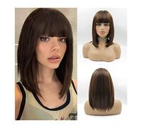 Wigs, Short Straight Bob Wigs with Bangs Ombre Brown Bob Synthetic Wig for Women 150% Density Natural Heat Resistant Fiber Wigs for Daily Cosplay Party,Wigs to Cover Baldness