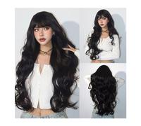 Wigs Soft Full Wig Party Use Black Natural Wavy Wigs with Bangs Long Black Synthetic Daily Wig Heat Resistant Women Wig Women Wig(LC3008-1)
