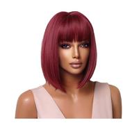 Wigs, States full head neat bangs short wine red chemical fiber wig,Lace Front Wigs