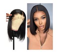 Wigs Straight Bob Wig 13×4 Lace Front Human Hair Wigs HD Transparent Lace Frontal Wig Pre Plucked with Baby Hair 10-16" Short Malaysia Remy Human Hair Wig Women Wig (Color : 13X4 Lace Front Wig, Siz