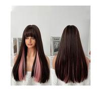 Wigs Synthetic Hair for Girl Cosplay and Daily Use 23" Blonde Wig with Bang for Women Long Straight Blond Wig Wig(Black)