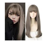 Wigs Synthetic Long Straight Hair Wig Linen Grey Cosplay Daily Wigs with Air Bangs 23inches Natural Looking Heat Resistant Party Wig Wig