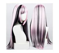 Wigs Synthetic Long Straight Hair Wig with Bangs, Light Pink Highlights Black Cosplay Wig Natural Heat-resistant Synthetic Party Halloween Wig Wig