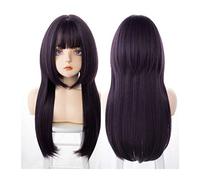 Wigs Synthetic Long Straight Hair Wig with Neat Bangs, Blue Purple Cosplay Wig with Bangs High Temperature Fibre Wigs for Girl Daily Parties Halloween Wig