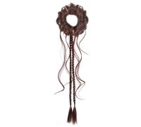 Wigs Synthetic Ponytail Hair Bun With Double Braids Elastic Band For Fitness Workout Daily Hairstyling Professional Updo Wigs For Hosts