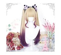 Wigs Synthetic Straight Hair Wig with Bangs and Double Ponytails, Blonde Gradient Purple Lolita Cosplay Wig, Breathable Heat Resistant Party Costume Wig Wig