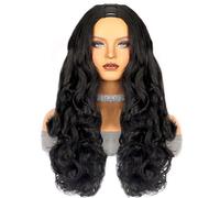 Wigs U Part V Part Wig Soft Yaki Body Wave Synthetic Hair Wig Heat Resistant Glueless Half Wigs for Black Women Wear and Go Women Wig(U Part,16inches)