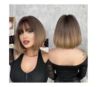 Wigs, Vibrant Layers Light Blue Wavy Wig with Fluffy Bangs & Highlight Dye - A Trendsetting Choice for Women's Bold Expressions Human Hair Wig