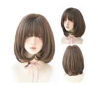 Wigs Wig Black Natural Short Wigs Straight Wigs with Bangs Brown Pink Synthetic Hair for Women Daily Cosplay Heat Resistant Wig Wig(15.7inch 40cm-02)