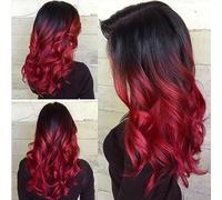 Wigs Wig for Party Costume Halloween Synthetic Heat Resistant Black to Purple Ombre Women Long Wavy Hair Women Wig(Red)