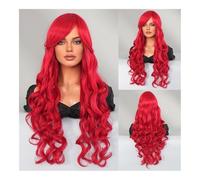 Wigs, Wig mermaid dress up long curly hair ice blue gradient mermaid Cosplay wig,for women(Mermaid red)