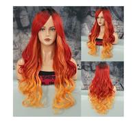 Wigs, Wig mermaid dress up long curly hair ice blue gradient mermaid Cosplay wig,for women(Mermaid red orange)