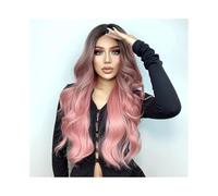 Wigs Wig Mid-length Curly Hair Black Gradient Pink Body Wave Synthetic for Cosplay Daily Use Women Wig
