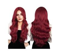 Wigs Wig Synthetic Fiber High Temperature Silk Head Set Wine Red Medium Part Long Curly Hair Women Wig(103F-wine red)