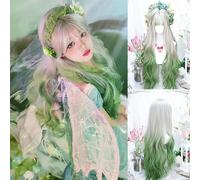 Wigs, Wig Women's Gradient Spotted Long Curly Hair Chemical Fiber Full Head Cover Fluffy Artificial Hair Full Top Wig Human Hair Wig