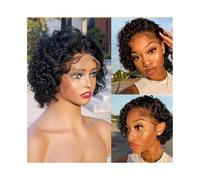 wigs with neat bangs for women Human Hair Wigs 6 Inch Short Curly Lace Front Wigs Water Wave 13x1 Bob Lace Wigs wavy curly