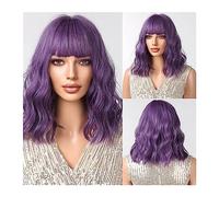 wigs with neat bangs for women Short Purple Curly Wave Synthetic Wigs with Bangs Cosplay Bob Hairs Wig for Women Daily Party Heat Resistant Fiber Use wavy curly