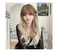 Wigs, Woman Body Wavy Light Brown Gradient Wig For Women High Density Synthetic Fashion Layered Wigs With Bangs Human Hair Wig(Light yellow)