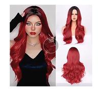 Wigs, Women's Big Wave Full Head Covering Head Picking Gradient Red Long Curly Hair Fiber Wigs Human Hair Wig