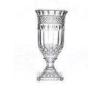 WIGSELBL Glass Urn Vase,Large Crystal Vase Tall Floral Decorative Vase for Flowers,Tall Pedestal Bouquet Vase with Ripple and Diamond Pattern,Vintage Thickened Vase for Home Wedding