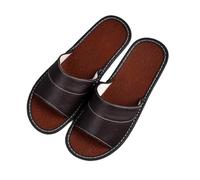 WIGSELBL Leather Flat Slides Sandals Summer Classic Open Toe Sandals,Couple's Home Indoor Breathable Non-slip Slippers,Office Slippers Casual House Shoes(Brown-1,EUR44-45)