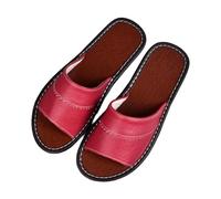 WIGSELBL Leather Flat Slides Sandals Summer Classic Open Toe Sandals,Couple's Home Indoor Breathable Non-slip Slippers,Office Slippers Casual House Shoes(Pink,EUR40-41)