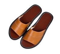 WIGSELBL Leather Flat Slides Sandals Summer Classic Open Toe Sandals,Couple's Home Indoor Breathable Non-slip Slippers,Office Slippers Casual House Shoes(Orange,EUR36-37)