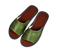 WIGSELBL Leather Flat Slides Sandals Summer Classic Open Toe Sandals,Couple's Home Indoor Breathable Non-slip Slippers,Office Slippers Casual House Shoes(Green,EUR40-41)