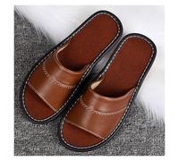 WIGSELBL Leather Flat Slides Sandals Summer Classic Open Toe Sandals,Couple's Home Indoor Breathable Non-slip Slippers,Office Slippers Casual House Shoes(Brown,EUR42-43)