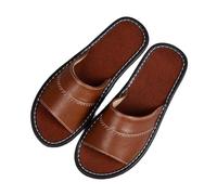 WIGSELBL Leather Flat Slides Sandals Summer Classic Open Toe Sandals,Couple's Home Indoor Breathable Non-slip Slippers,Office Slippers Casual House Shoes(Brown,EUR36-37)