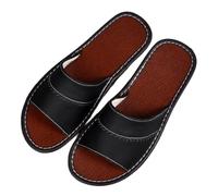 WIGSELBL Leather Flat Slides Sandals Summer Classic Open Toe Sandals,Couple's Home Indoor Breathable Non-slip Slippers,Office Slippers Casual House Shoes(Nero,EUR44-45)