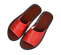 WIGSELBL Leather Flat Slides Sandals Summer Classic Open Toe Sandals,Couple's Home Indoor Breathable Non-slip Slippers,Office Slippers Casual House Shoes(Red,EUR36-37)