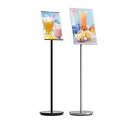 WIGSELBL Metal Sign Holder Stand Poster Stand with Round Base,Adjustable Sign Holder Standing Floor Sign Stand for Office/Store/School Sign Displayed Stands(Silver,A4)
