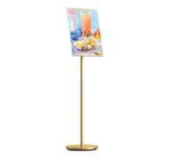 WIGSELBL Metal Sign Holder Stand Poster Stand with Round Base,Adjustable Sign Holder Standing Floor Sign Stand for Office/Store/School Sign Displayed Stands(Gold,A4)