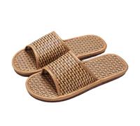WIGSELBL Rattan Woven House Slippers Lightweight Linen Slippers Indoor House Slipper Summer Beach Shoes,Spring Rattan Flip-Flops Slipper Flat Slide Sandals(Brown-2,EUR44-45)